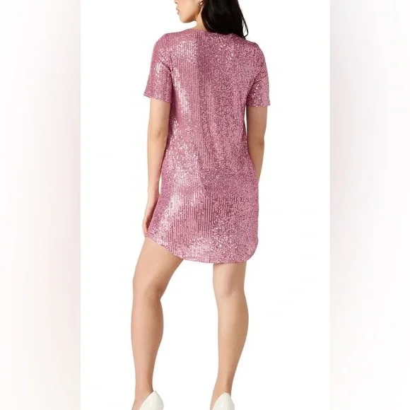 Betsey Johnson brand, size XL, new with tags, Pink Sequin Dress, high/low shift - Picture 2 of 10